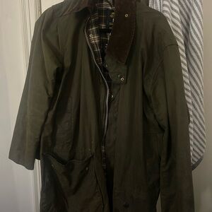 Barbour Olive Green Waxed Field Jacket with Brown Corduroy Collar